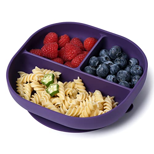 Babelio Suction Plates For Babies & Toddlers, Silicone Divided Baby Dish, Self Feeding Supplies For Highchairs, Tables, Travel, Camping, Dinner, Square Shape, Bpa Free, Dishwasher, Oven Safe (Purple) #TOP27