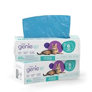 Litter Genie Paquete de 2 bolsas de recambio Easy Roll, 24 bolsas extraíbles, dura 6 meses, película PCR del 65%, se adapta a cubos fáciles de enrollar y platino
