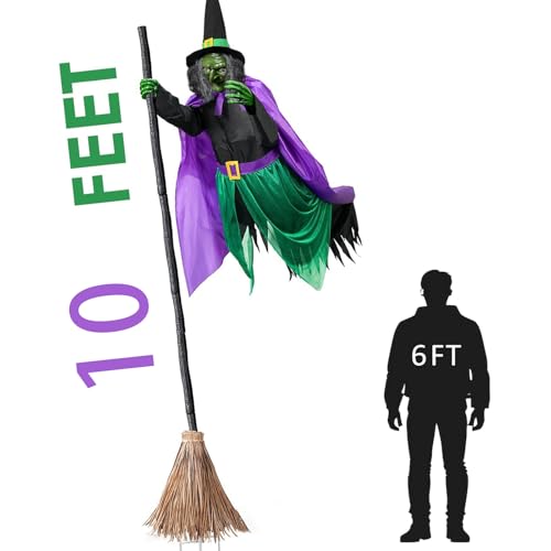 Image of 2025 Halloween Decorations Outdoor - 10 Ft Animated Hovering Witch Animatronics - Sound & Touch Activated Sensor - Scary Props House Decor for Garden Yard Lawn Indoor Decoration