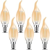 Poinivo Vintage E14 Vela LED Bombilla,4W Regulable C35 Lámpara en Forma Vela Para lámpara de Araña,E14 4W Vintage Edison Vela Bombilla,2700K Blanco cálido,400lm,Reemplazo para 40W,Ámbar,Paquete de 6