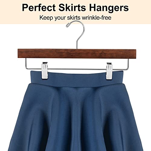 Amkufo 20Pcs Wooden Pants Hangers Solid Pants Hangers With Adjustable Clips 14 Inch Walnut Wood Skirt Hangers Trousers Bottom Hangers With Non-Slip Clips And 360° Swivel Hook #TOP6