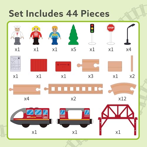 Tippi Wooden Train Set - 44 Piece Train Track With Battery Powered Train - Wooden Toys For 2-5 Year Old Boys - Kids First Train Set - Image 3