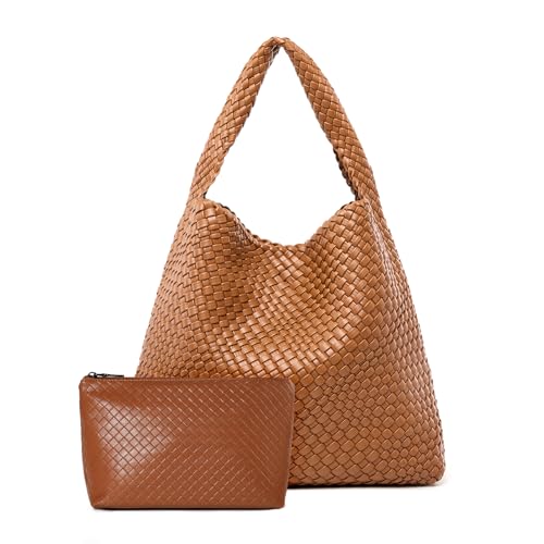 Image of MELOLILA Large Woven Tote Bag for Women Weave Purse Woven Leather Handbag