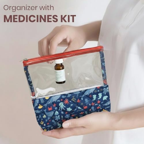 Image of Medicine Kit Organizer | Multi-Purpose, Compact, Durable, Lightweight, Waterproof Kit Bag | Travel Friendly Pouch | Ideal for Stationary, Diaper, Medicines (Sea & Ocean Print)