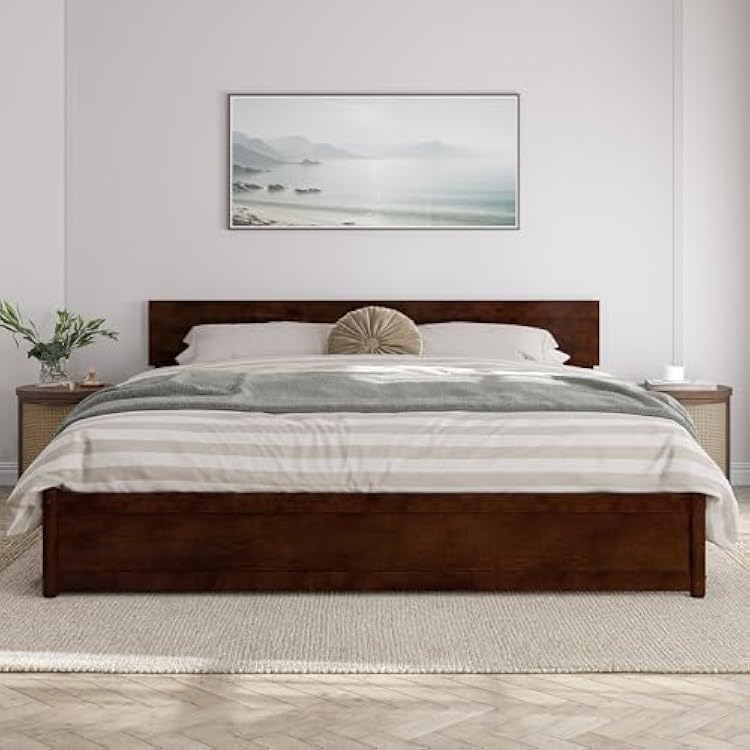 AFI, Wesley King Platform Bed with Panel Footboard & Storage Drawers, Walnut