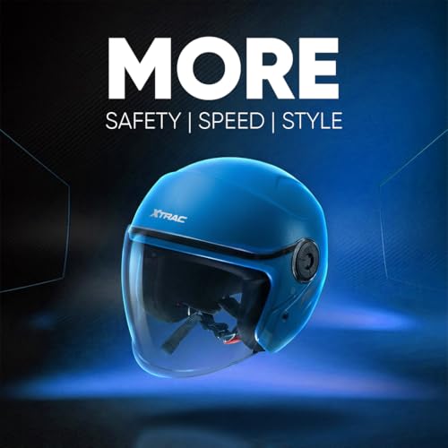 Image of Xtrac Ace Open Face Light Weight Helmet for Men & Women | ISI Certified | Blue | L