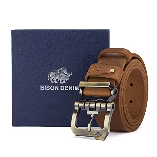 Bison Denim Men's Belts Leather Dress Genuine Leather Classic Heavy Duty Buckle Belt Casual For Jeans #TOP5