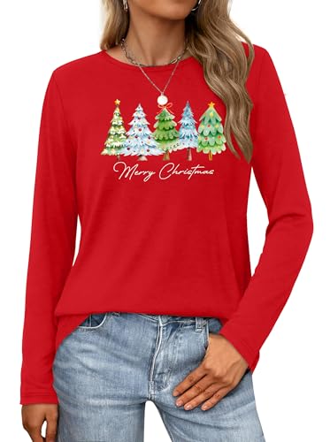 Chemise de Noël à manches longues pour femme en rouge festif tiorhooe