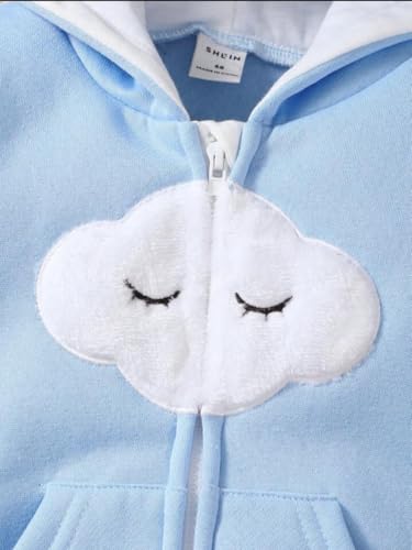 Image of First Kick Baby and Kids cotton fleece romper jumpsuit onesie sleepsuit clouds embroided
