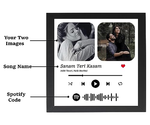 Image of Personalized Gift Musical Wood Rectangular Wall Photo Frame - Customized Spotify Song With Scanable Barcode For Wedding And Couple Gifts - Size (6X6) Inch, White | 1 Pcs