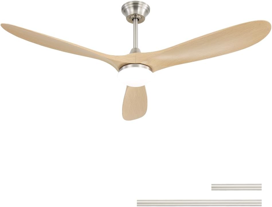 Smart Ceiling Fan with Integrated LED Light, Quiet DC Motor, Remote Control, Reversible Summer/Winter Operation for Living Room or Bedroom (Nickel + ABS)