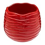 MyGift 5.5 Inch Modern Red Ceramic Plant Pot with Drainage Hole and Decorative Wavy Design, Small Succulent Planter Container
