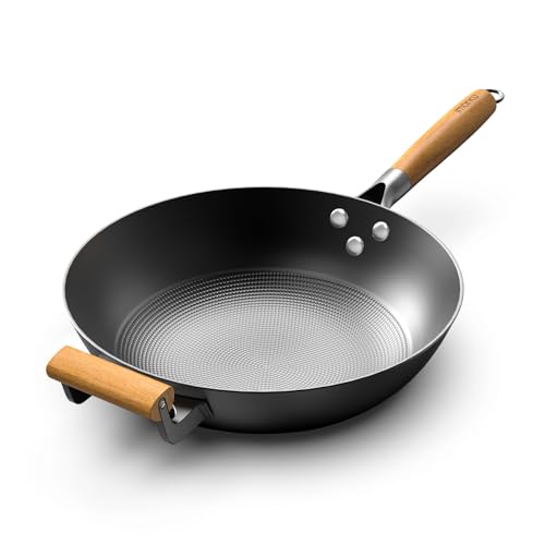 imarku NonStick Wok Pan, 12.6 inch Woks & Stir-Fry Pans Nonstick, Cast Iron Wok with Detachable Handle, Easy Clean Nonstick Frying Pan, Compatible wit