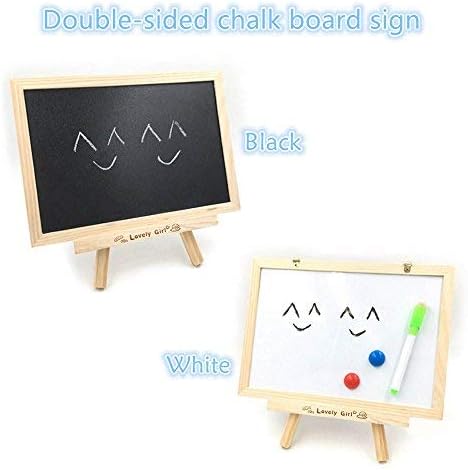 Chalkboard Sign, Double Sided Use Chalkboard and White Board with Chalk Eraser, 3 Chalk Sticks, One Chalk Marker and 2 Magnets, Mini Message Board with Sturdy Tripod by Fezep