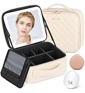 Aiborke Travel Makeup Bag With LED Mirror Make up Case with Lighted Mirror Cosmetic Organizer bag...