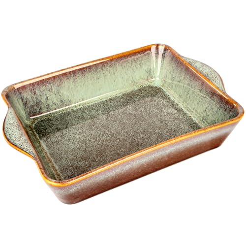 jinsongdafa Rectangular 10 x 8 Casserole Dish, 2 Qt Ceramic Au gratin Baking Dish with Handles, Or for mixing, salad, pasta plate, Best gift for those who love baking, Microwave, Oven safe