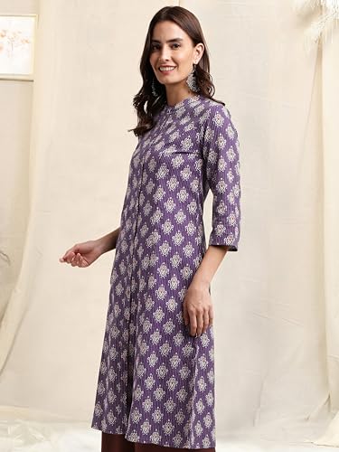 Image of MIRCHI FASHION Women's Cotton Relaxed Fit A Line A- Line Printed Princess Line Kantha Work Kurti Only