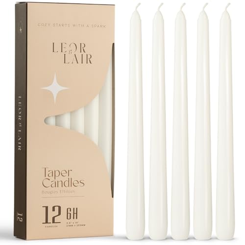 Leor & Lair White Taper Candle 12 Pack 10 Tall Candlesticks