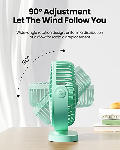 Gaiatop Usb Desk Fan, 3 Speeds Powerful Portable Fan, 5.5 Inch Quiet Cooling Mini Fan, 90° Rotate Small Table Fan With 5Ft Cable Personal Fan For Desktop Home Office Travel Green #TOP5