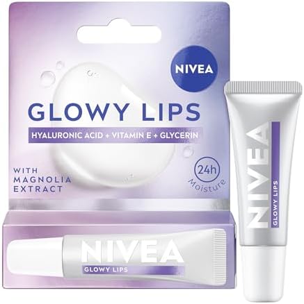 NIVEA Lip Hyaluron Glowy Lips Tube Original (10ml), Lip Balm with Clear Shine and 24H Moisture, Hydrating Lip Care with Hyaluronic Acid and Vitamin E, Long-Lasting Glowy Finish