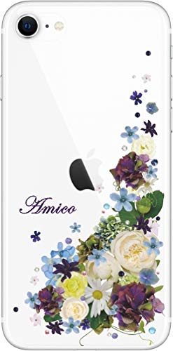iPhoneSE 第2世代 ケース アイフォンSE カバー ラインストーン らふら 押し花風 ナチュラルフラワー