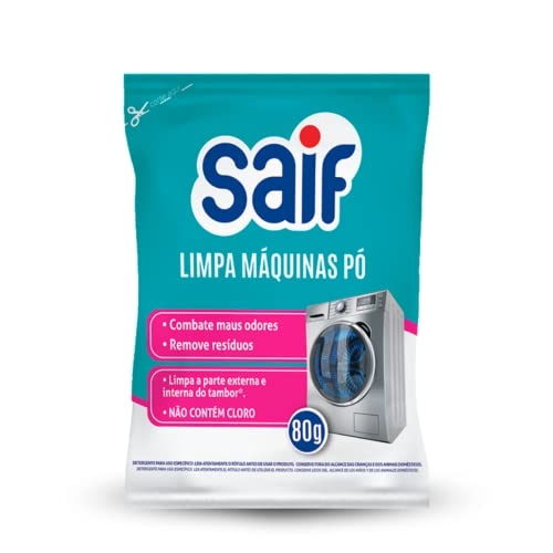 Limpador de Máquina de Lavar em Pó Saif, 80g | Azul Turquesa, Limpa Partes Externa e Interna do Tambor