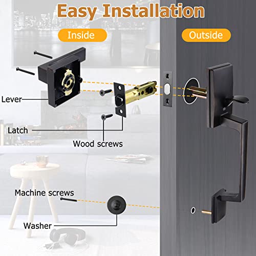 Azdele OIL BRONZE FRONT DOOR HANDLE Bronze Front Door Handle Set, Oil Bronze Entry Door Handle Set With Door Lever Reversible For Right And Left Handed Doors, Venetian Bronze Door Handle thumb #5