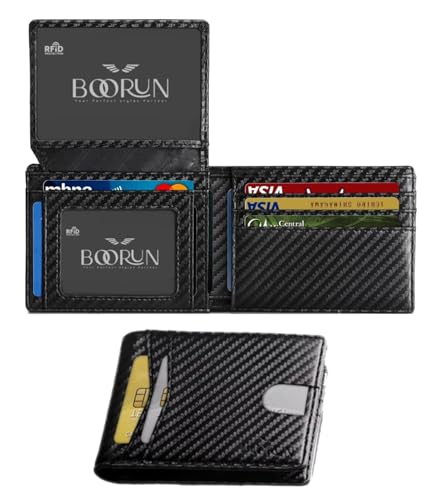 BOORUN Bifold Wallet for Men Slim Compact Wallet with RFID Blocking Leather 14 Credit Card Holder For Men With Gift Box