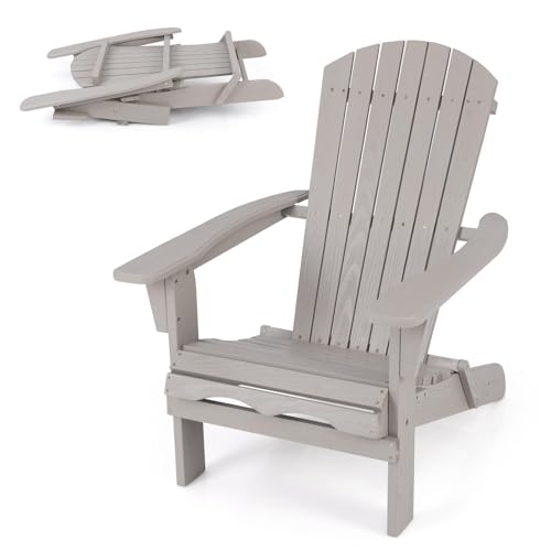 KOMFOTTEU Fauteuil Adirondack, Bois d’Acacia, Chaise de Jardin Pliable, Charge de 180 kg, Design Ergonomique, Chaise de feu de Camp, Sièges en Terrasse avec...
