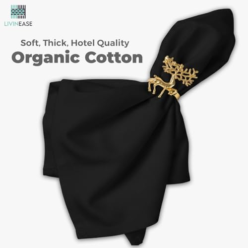 LivinEase Cotton Cloth Napkins Set of 12-100% Cotton 46 x 46 cm Reusable Oversized Black Dinner Napkins -Heavy Weight Hotel Quality Pure Fabric -Ideal for Home Use & Events (Black)