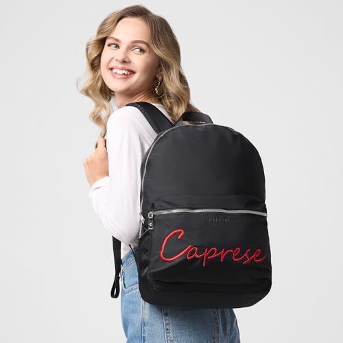 Image of Caprese Venus 19L Laptop Backpack Large | Stylish Color Block Bag with Signature Logo | 2 Compartments with Trolley Sleeve | Spacious Adjustable Strap Travel Backpack for Women