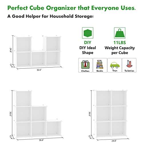 C&AHOME 6-Cube Storage Organizer, Stackable Storage Cubes Shelves, Portable Bookshelf, Plastic Clothing Storage Closet Organizer, DIY Modular Shelving Units for Wardrobe, Home, Milky thumbnail 6