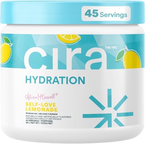 Cira Hydration Electrolytes Powder - Cira x Alicia McCarvell’s Daily Electrolyte Powder, Sugar Free w Himalayan Salt, Magnesium, & Potassium for Dehydration Relief - Self-Love Lemonade, 45 Servings