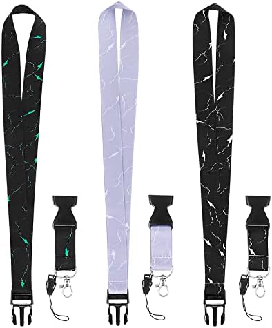 Cobee Badge Lanyards with Quick Release Buckle, 3pcs Lanyards for Women Heavy Duty Black Lanyard with Swivel Lobster Clasp Neck Marble Lanyards Badge Holders Lanyard for Teachers Nurse Students