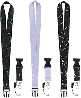 Cobee Badge Lanyards with Quick Release Buckle, 3pcs Lanyards for Women Heavy Duty Black Lanyard with Swivel Lobster Clasp Neck Marble Lanyards Badge Holders Lanyard for Teachers Nurse Students