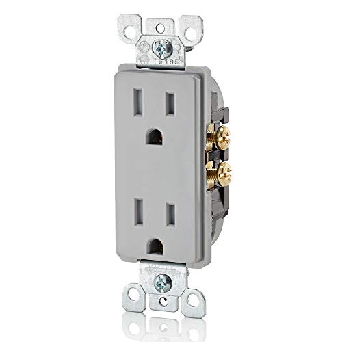 Leviton T5325-Gy 15 Amp 125 Volt, Tamper Resistant, Decora Duplex Receptacle, Straight Blade, Grounding, Gray #TOP1