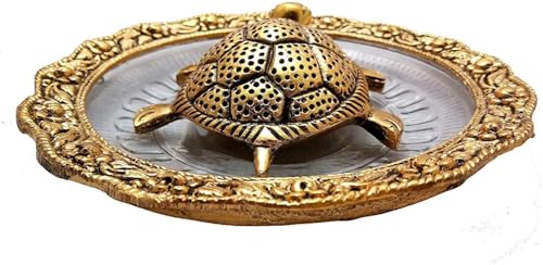 S,S Store Metal Handicrafts Metal Feng Shui Tortoise On Plate Showpiece for Good Luck (Golden, Diameter: 5.5 Inch) - Image 3