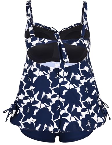 Hilor Womens Tummy Control Swimwear Plus Size Flowy Swimsuits with Shorts Vintage Two Piece Bathing Suits Navy Floral 16