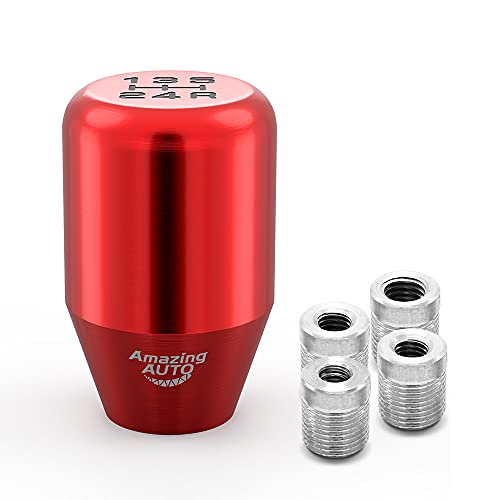 Amazing AUTO (Red) 5 Speed Weighted Manual Automatic Gear Shifter Shift Knobs Lever with 4 Adapters Fit Compatible with Manual Cars Most Automatic Cars