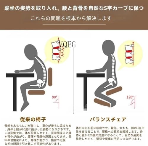 VQEG バランスチェア 姿勢サポート キャスター付き ガス昇降式 高さ調整可能 背部負担軽減 長時間作業 オフィス 学習用 人間工学チェア (具体的な製品寸法については寸法図をご参照ください)（ご安心してお買い求めください） [3]