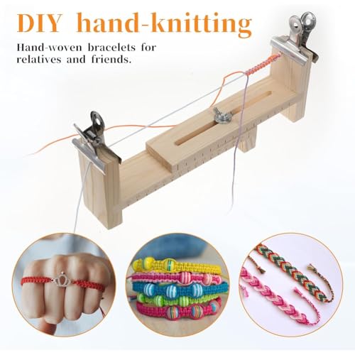 Kit para hacer pulseras de macramé con telar de madera ajustable y accesorios de tejer 4