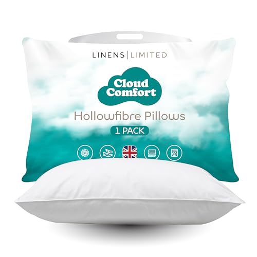 Linens Limited - Soft Pillows 1 Pack, Cloud Comfort, Soft and Firm with Orthopedic Support, Non-Allergenic Polycotton Polyester Hollowfibre, Machine Washable (White)