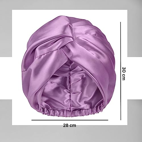 Image of Silk Satin Hair Bonnet Reversible Sleep Cap with Adjustable tie Band Head wrap Women Scrunchies Satin Wrap Silk Bonnet for Hair (Purple) (Head Circumference - 21 inch ~ 23 inch)