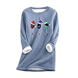 Weihnachts Damen Teddy Fleece Sweatshirt Ohne Kapuzen Thermo Pullover Warm Gefüttertes...