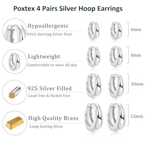 Thick Gold Chunky Huggie Hoop Earrings for Women, Hypoallergenic Small Sterling Silver Cartilage Hoops Stacks, 14K Gold Plated Lightweight Dainty Jewelry Set for Multiple Piercings 6/8/10/12mm3