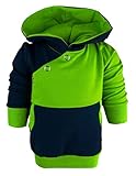 verlängerter Schnitt, Langarm Kapuzen Hoodie Multicolor Shirt (Farbe Navy-Lime) (Gr. 152-164)