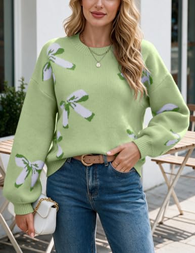 Image of Libsorge Womens Oversized Cute Bows Crewneck Pullover Sweater