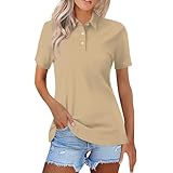 Pullover Femme col Revers Léger Uni Polyester Polo Manches Courtes Bureau Et Polo Femme Cintré Kawaii Bouton Beige