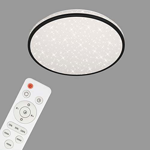 BRILONER Lámpara LED, Techo Regulable, decoración de Estrellas, Temperatura de Color, Control Remoto, Memoria, función de luz Nocturna, Temporizador, 24 W, Blanco Y Negro, Ø 38cm
