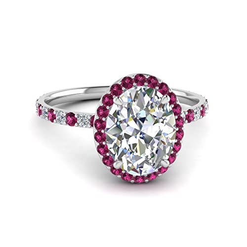 Image of Choose Your Gemstone Oval Halo Ring 925 Sterling Silver Oval Shape Halo Engagement Rings Gemstone Wedding Promise Gift Casual Wear Party Wear Daily Wear Office Wear US Size 4 to 12
